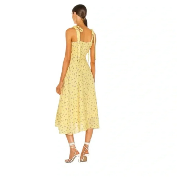 Bardot Yellow Floral Roses Ditsy Bow Tie Shoulder Midi Dress Sz 8 M - Picture 2 of 14